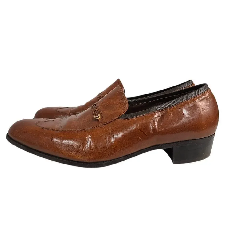 VTG Florsheim Designer Collection Cognac Brown Leather Wingtip Loafers Mens 11.5